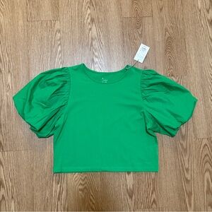 A New Day Women's Large Puff Short Sleeve T-Shirt Green NWT